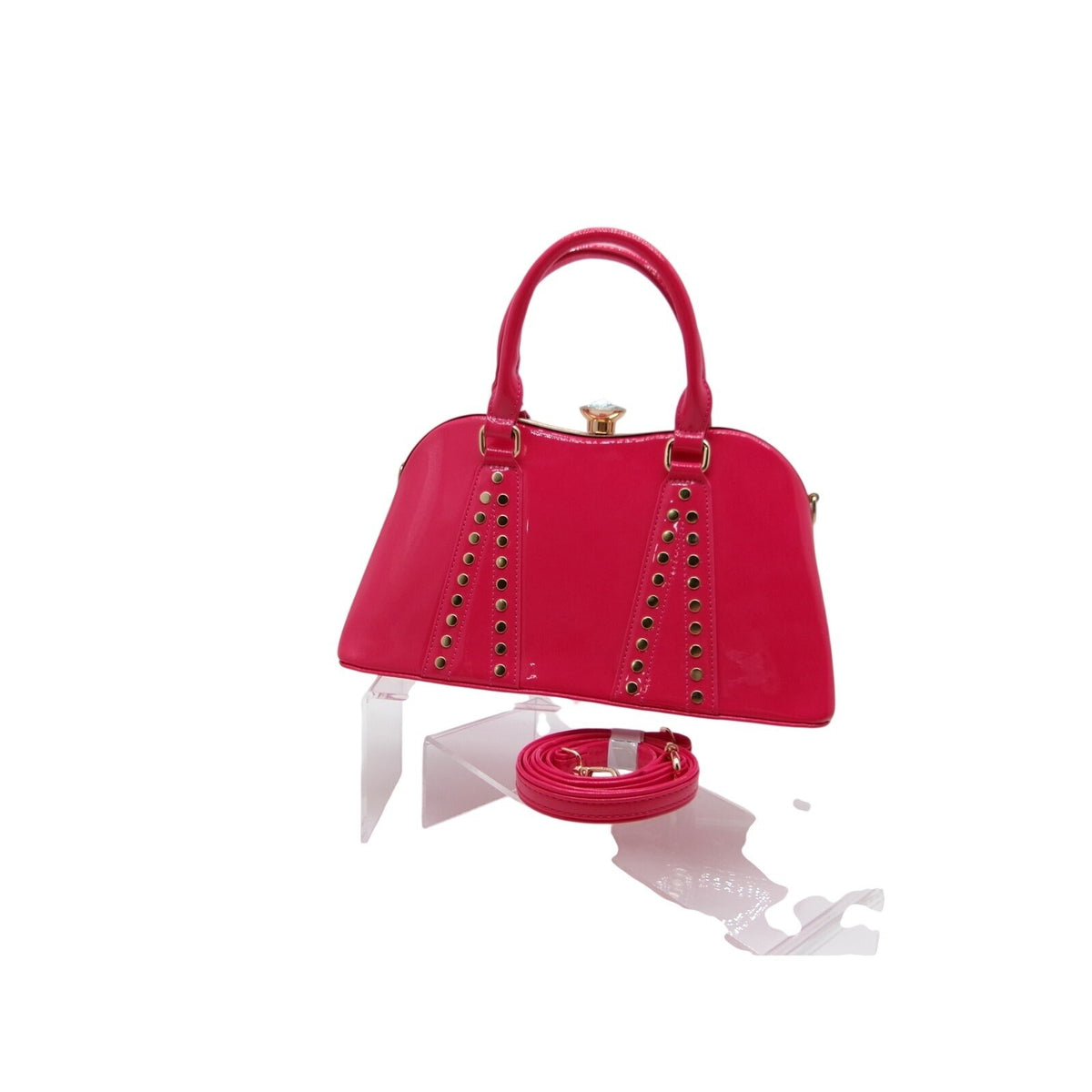La Terre Pink Patent Leather Rhinestone Top-Handle Handbag