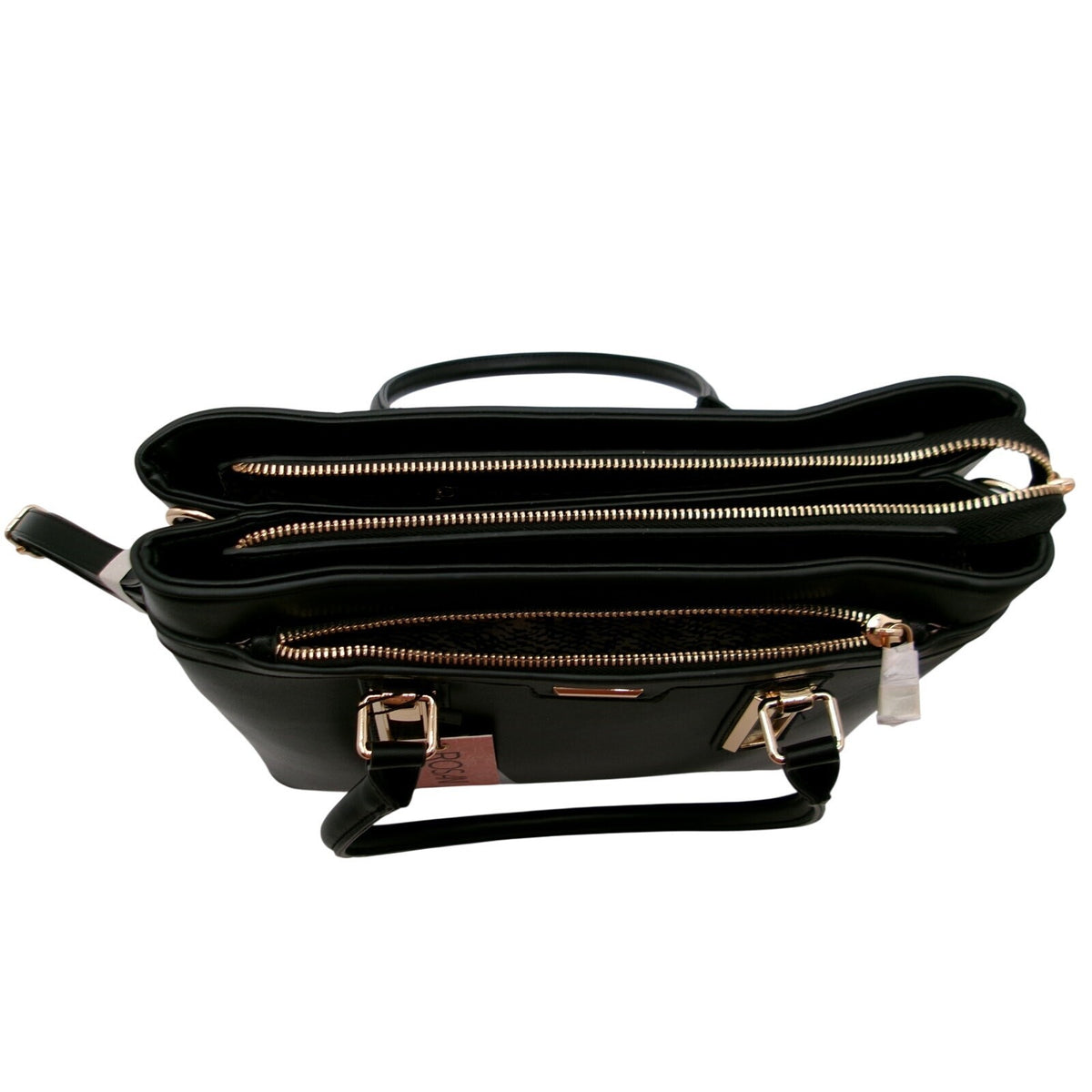 Rosani Black Vegan Leather Tote Handbag with Detachable Crossbody Strap