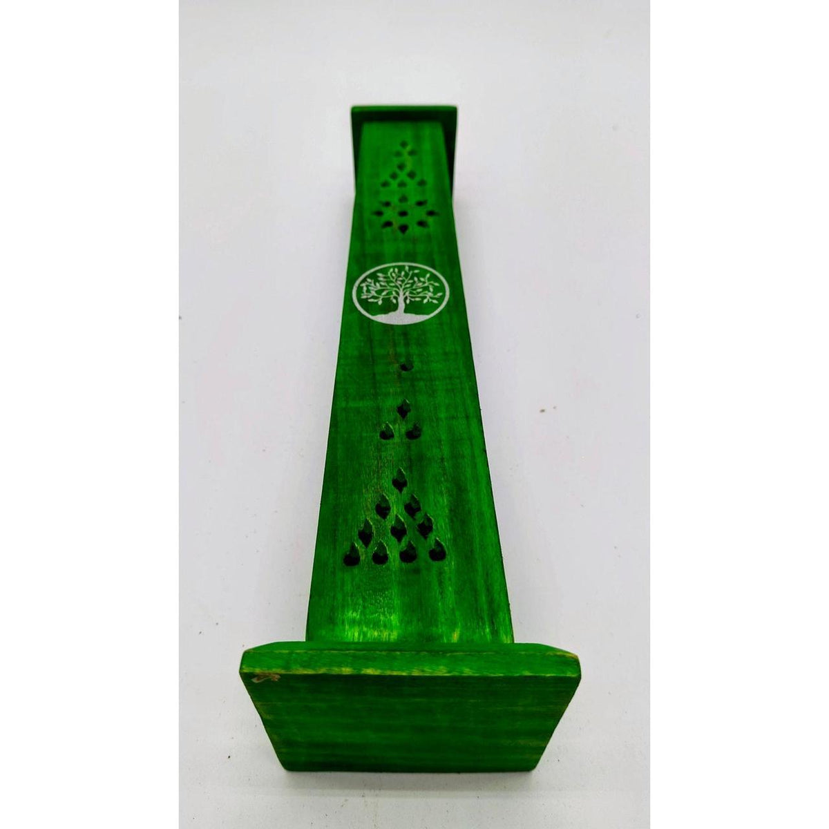 Green Wooden Tower Incense Holder with Tree of Life Design - Danisak