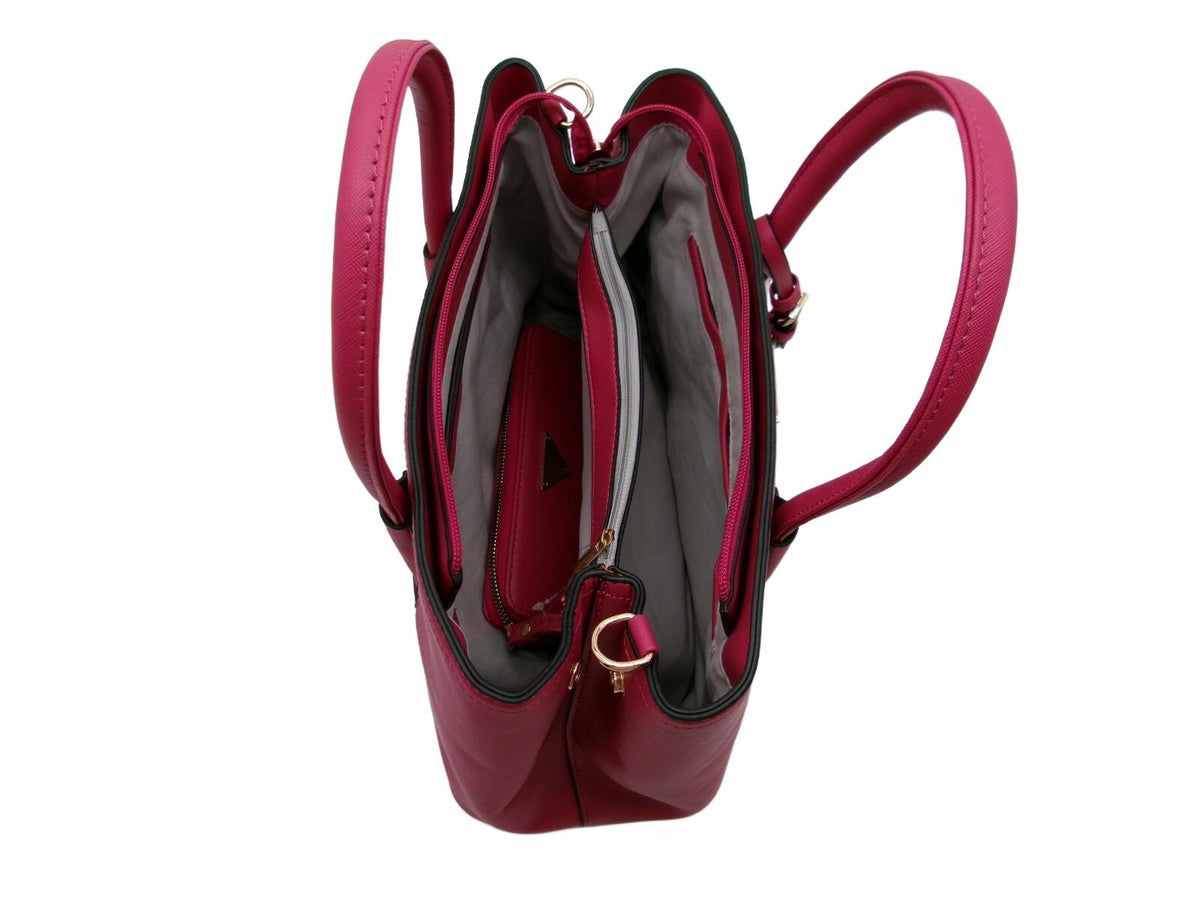 Fuchsia Structured Top Handle Satchel Bag with Wallet and Shoulder Strap
