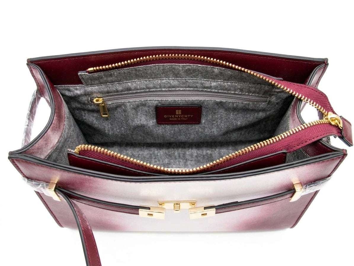 Burgundy Structured Top Handle Shoulder Bag with Gold-Tone Clasp