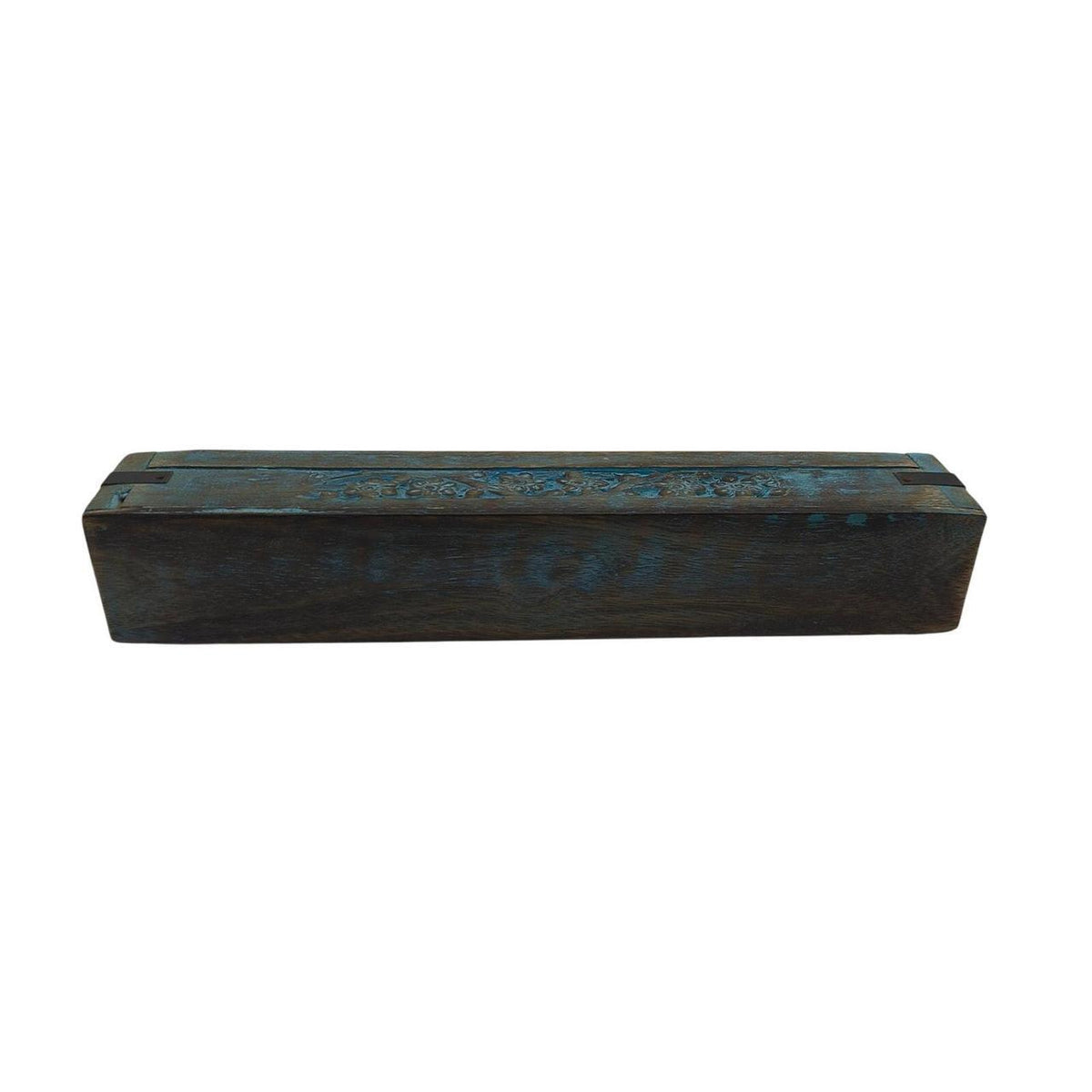 Hand-Carved Indian Rosewood Blue Floral Incense Burner Box - 12 Inch - Danisak