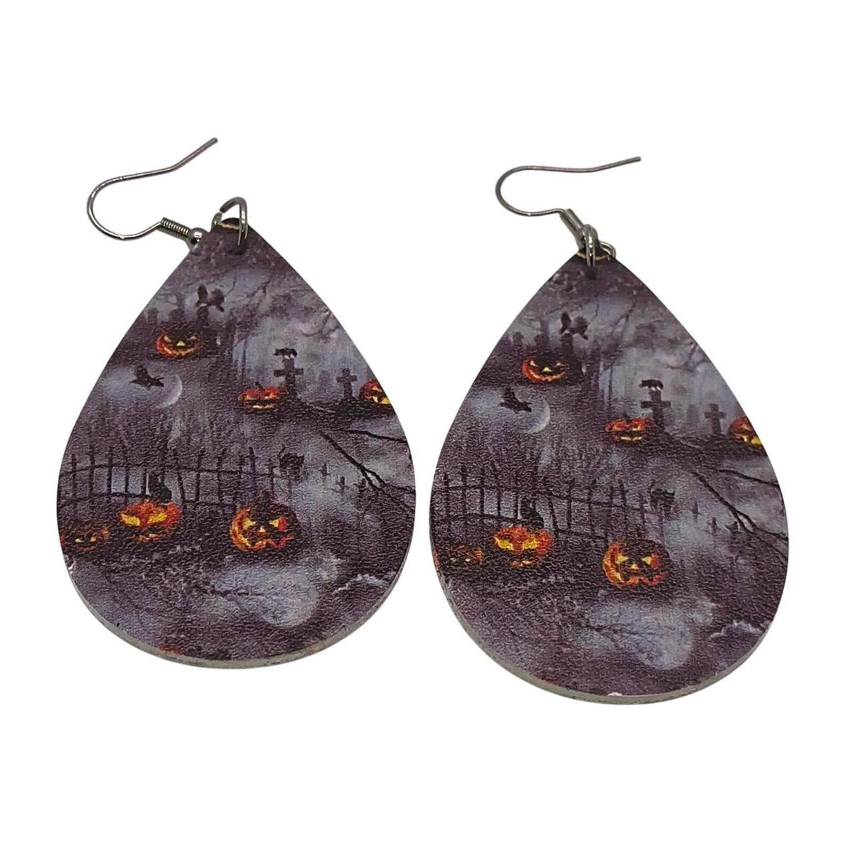 Unbranded Halloween PU Leather Teardrop Earrings Set - Skull & Pumpkin Designs,