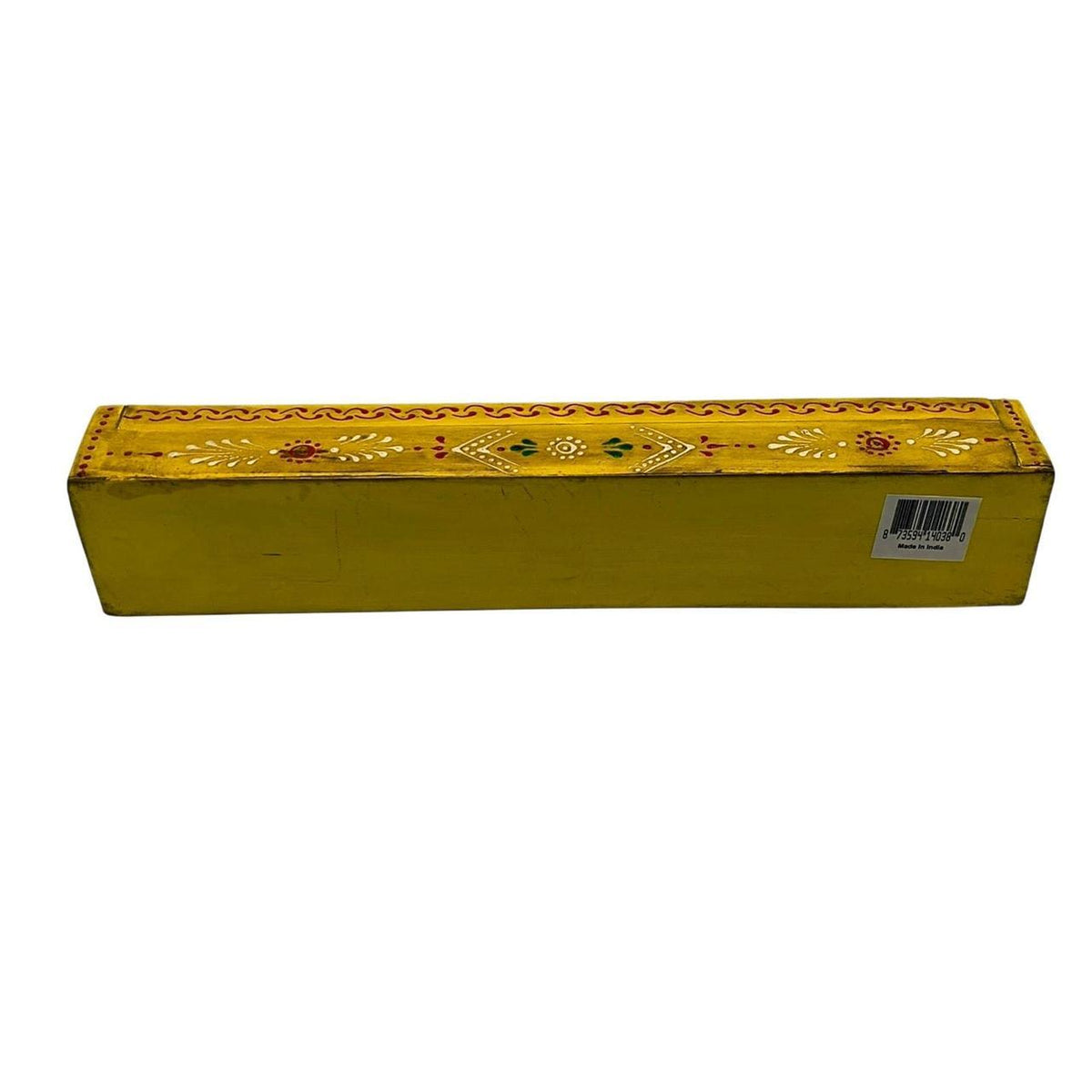 Hand-Painted Yellow Wooden Sheesham Incense Box Burner with Decorative Jali - 12 - Danisak