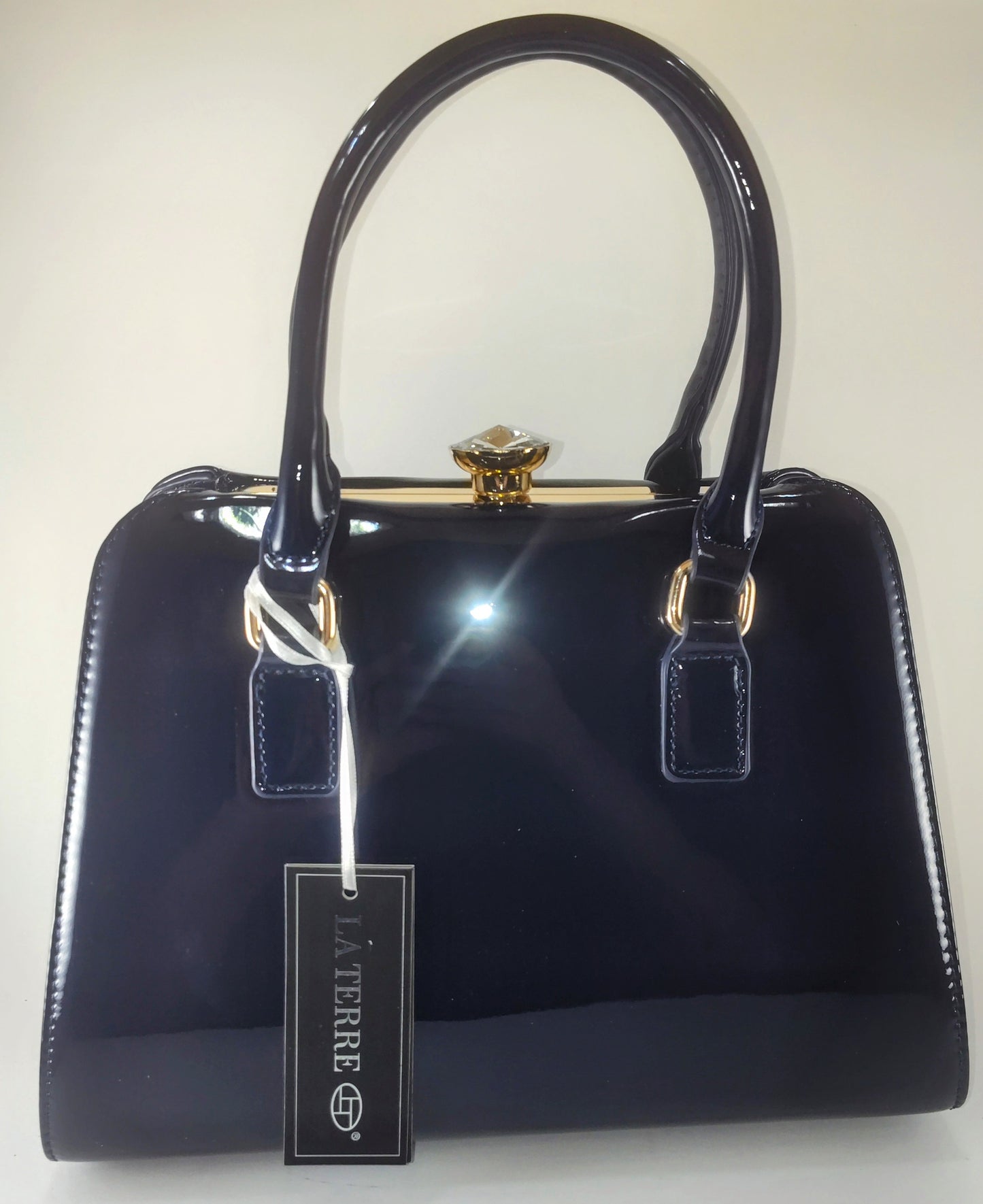 Midnight Luxe Satchel: Timeless Elegance in Navy Patent Leather P105