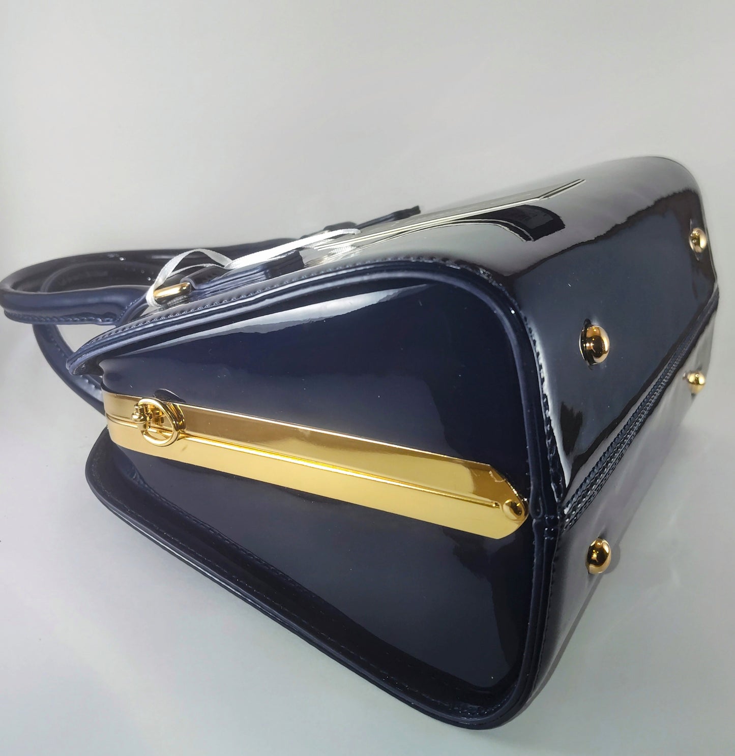 Midnight Luxe Satchel: Timeless Elegance in Navy Patent Leather P105