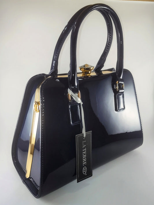 Midnight Luxe Satchel: Timeless Elegance in Navy Patent Leather P105 - Danisak