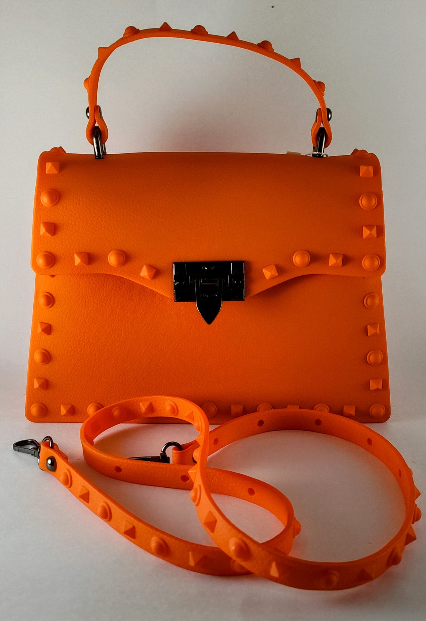 Orange Rivet Studded Jelly Satchel Bag – Chic, Bold, and Versatile P 403