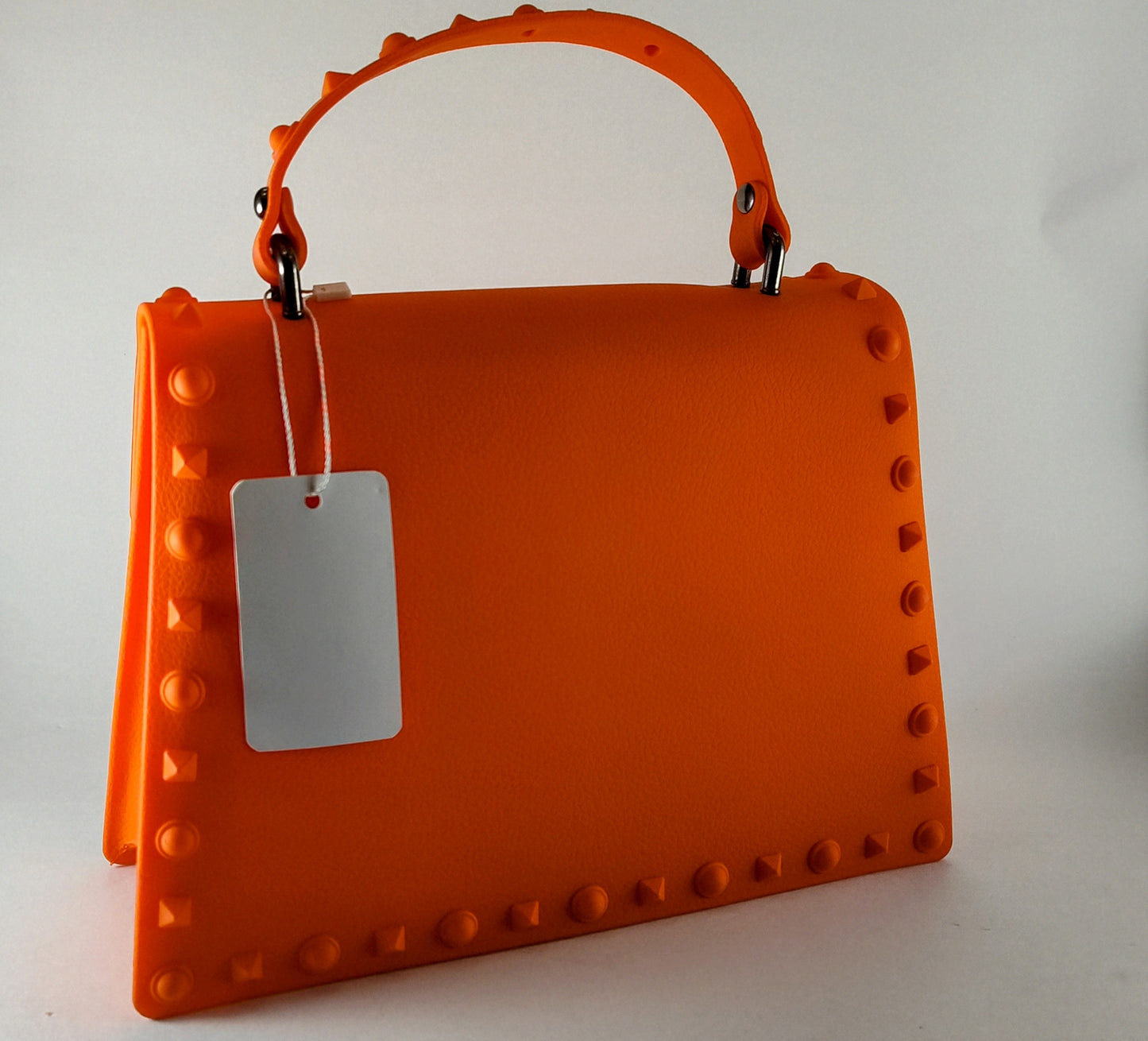 Orange Rivet Studded Jelly Satchel Bag – Chic, Bold, and Versatile P 403