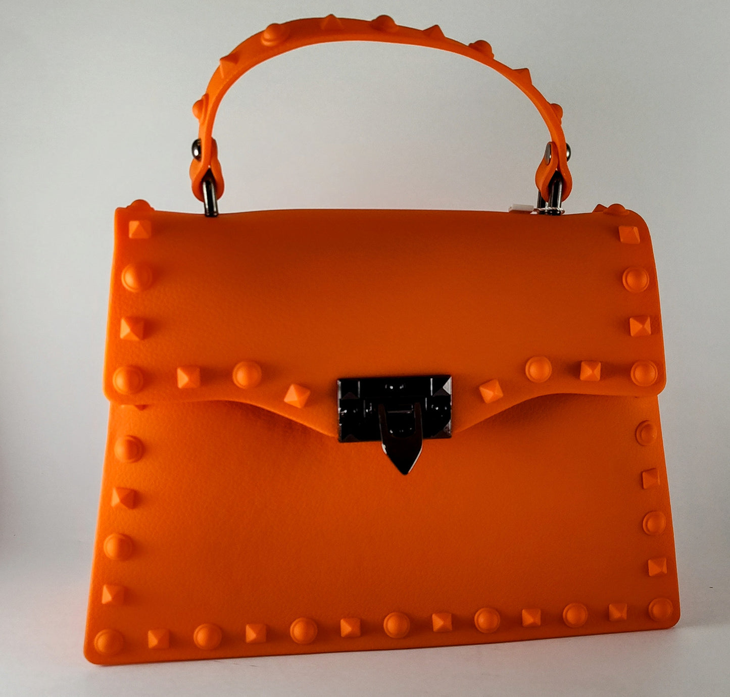 Orange Rivet Studded Jelly Satchel Bag – Chic, Bold, and Versatile P 403