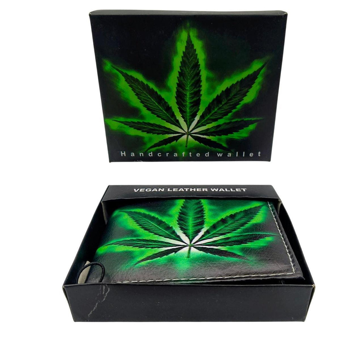 Unbranded Vegan Leather Men's Wallet with Green Cannabis Leaf Design, Gift Boxed - Danisak