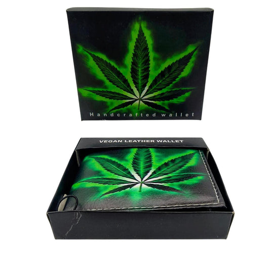 Unbranded Vegan Leather Men's Wallet with Green Cannabis Leaf Design, Gift Boxed - Danisak