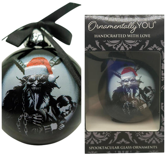 Unbranded Black Glass Christmas Ornament with Red Santa Hat Design, 3" x 3", New - Danisak