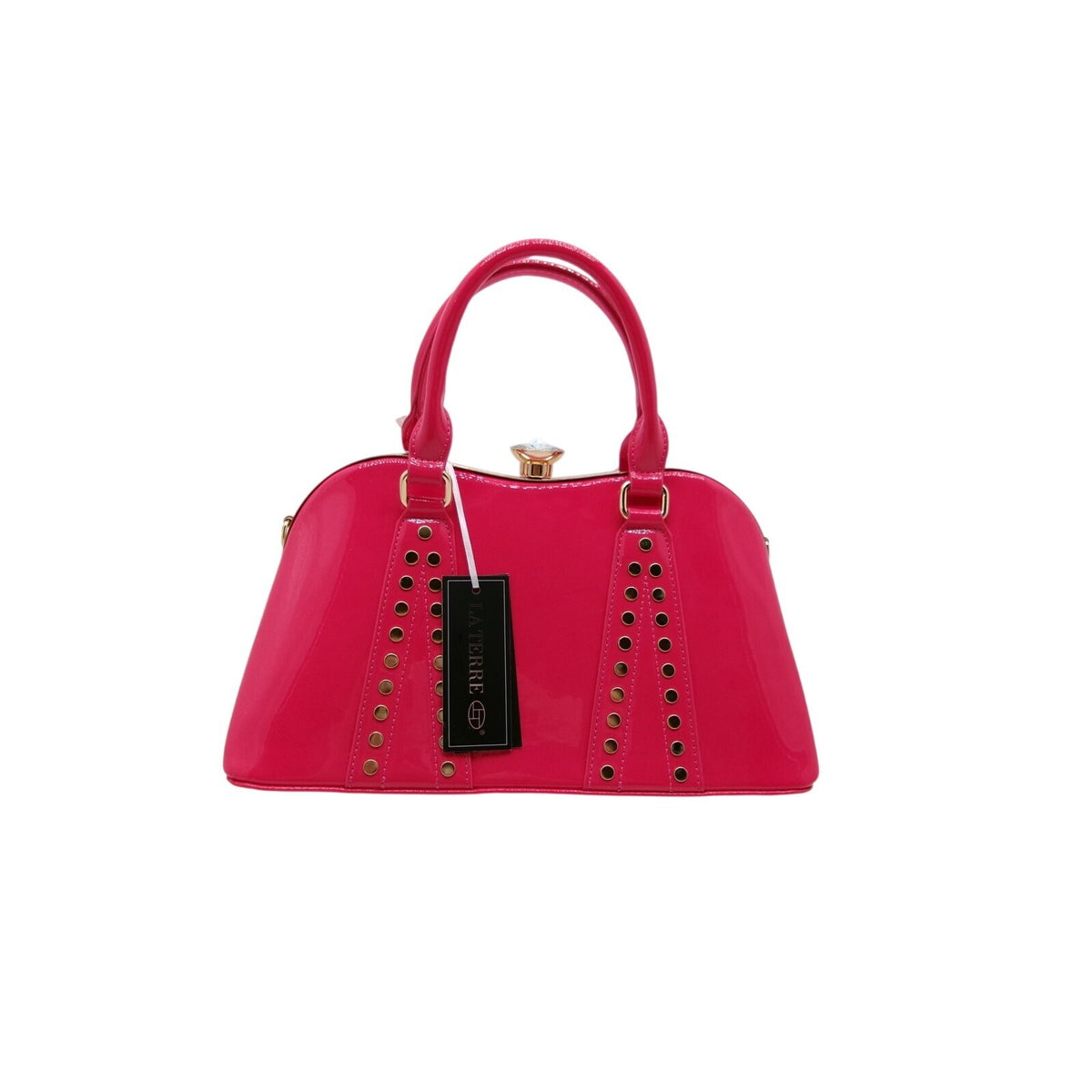 La Terre Pink Patent Leather Rhinestone Top-Handle Handbag
