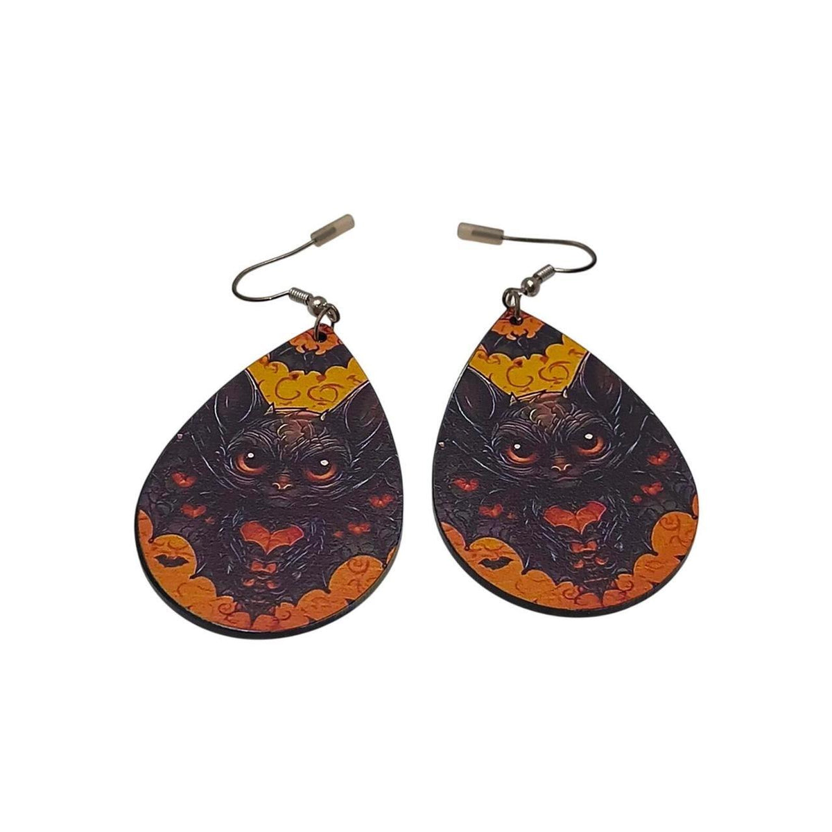 Unbranded Halloween Themed Multi-Color Teardrop Earrings Set of 3 Pairs with Cat - Danisak