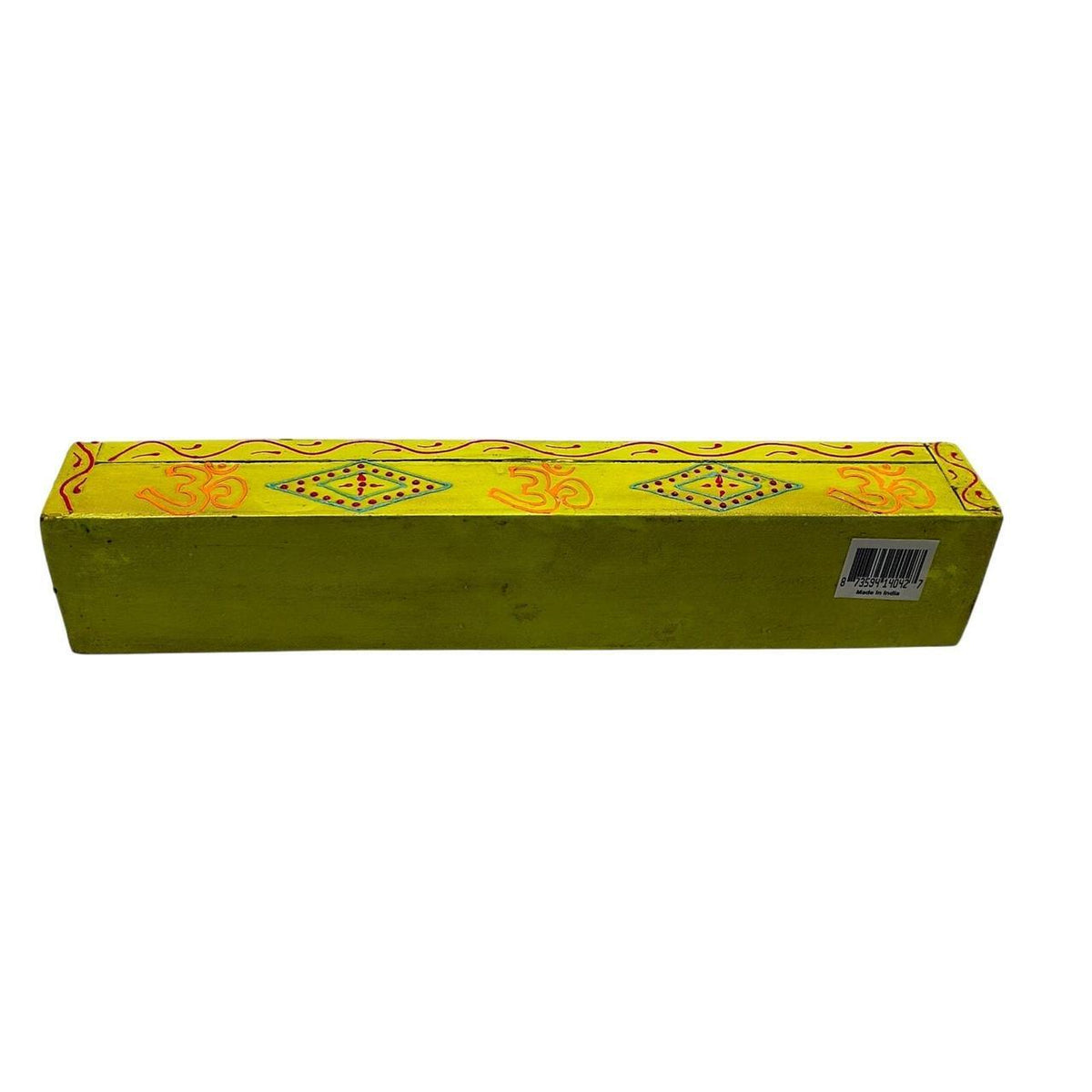 Hand-Painted Yellow Sheesham Wood Incense Box with Decorative Jali Cover - 12-In - Danisak