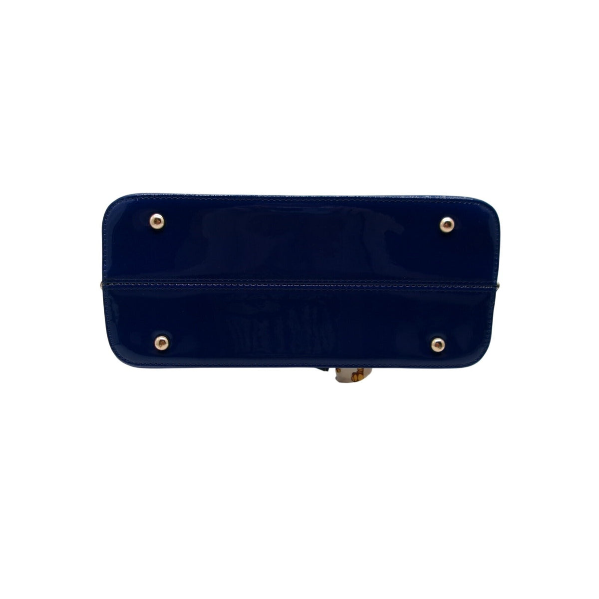 La Terre Navy Blue Patent Leather Shell Handbag with Decorative Twilly Scarf