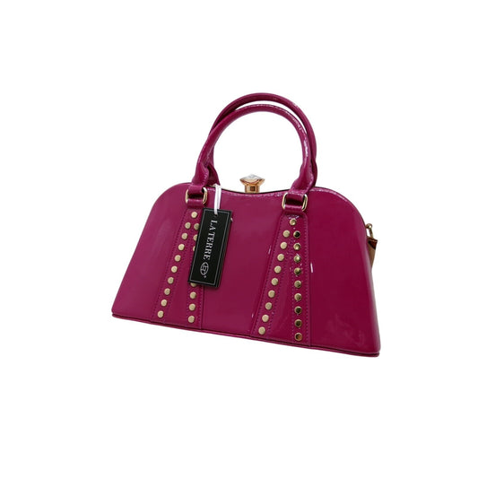 La Terre Purple Patent Leather Rhinestone Top Handle Handbag