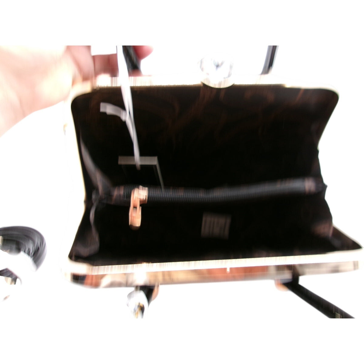 La Terre Black Patent Leather Shell Handbag with Twilly Scarf
