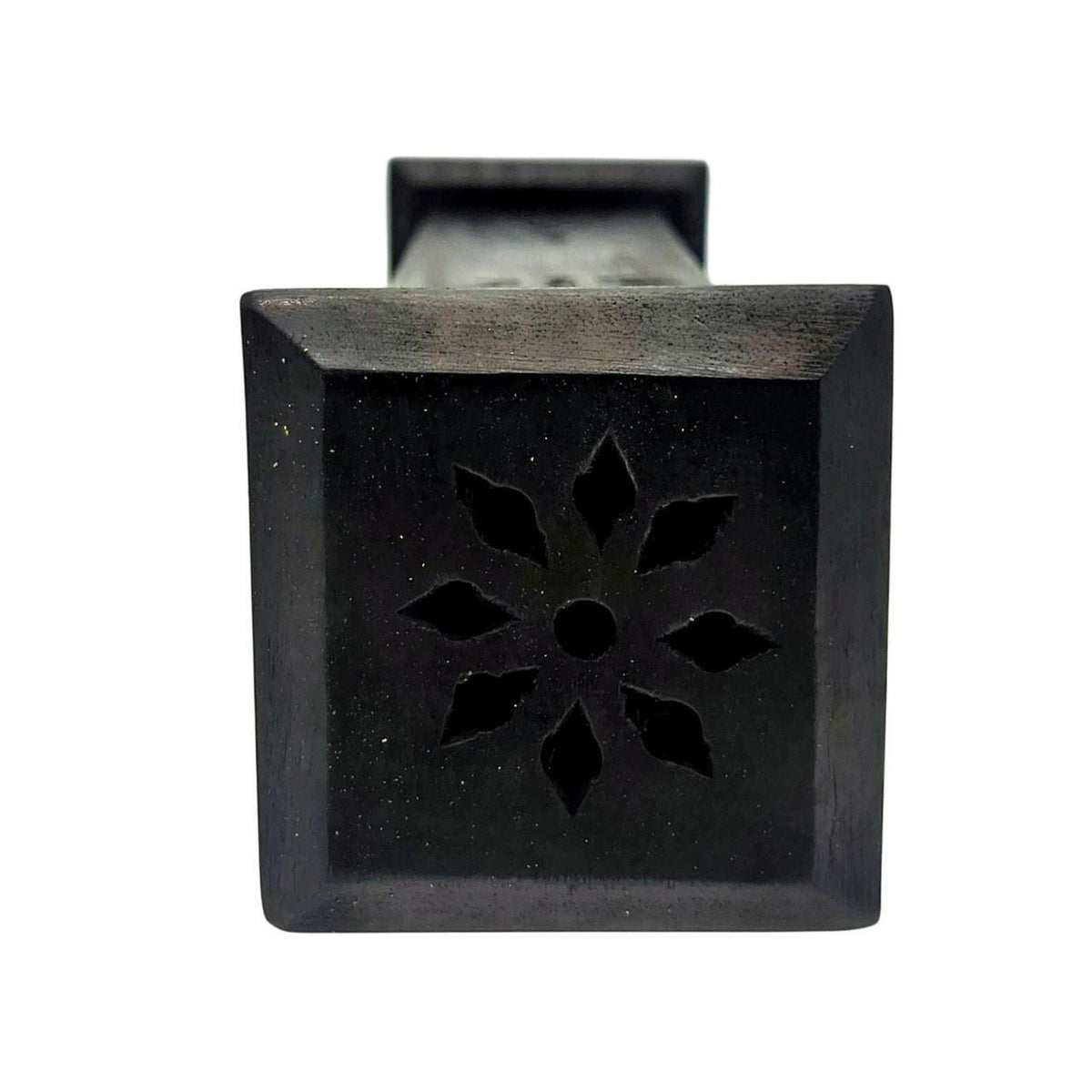 Hand-Carved Black Wood Incense Burner Tower with Hamsa Hand Inlay - Fits Stick & - Danisak