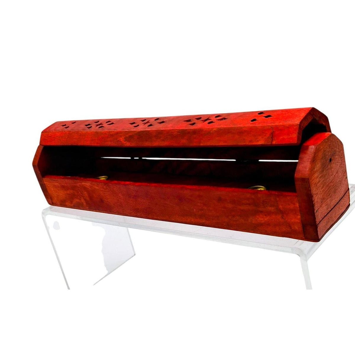 Hand-Carved Red Wood Incense Burner Box for Sticks and Cones - Elegant Bohemian - Danisak