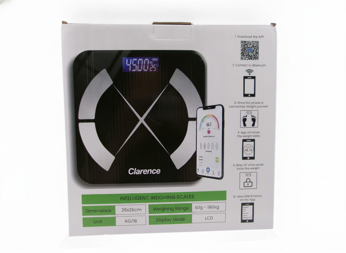 Clarence Bluetooth Body Fat Scale with LCD Display and Fitness App Compatibility