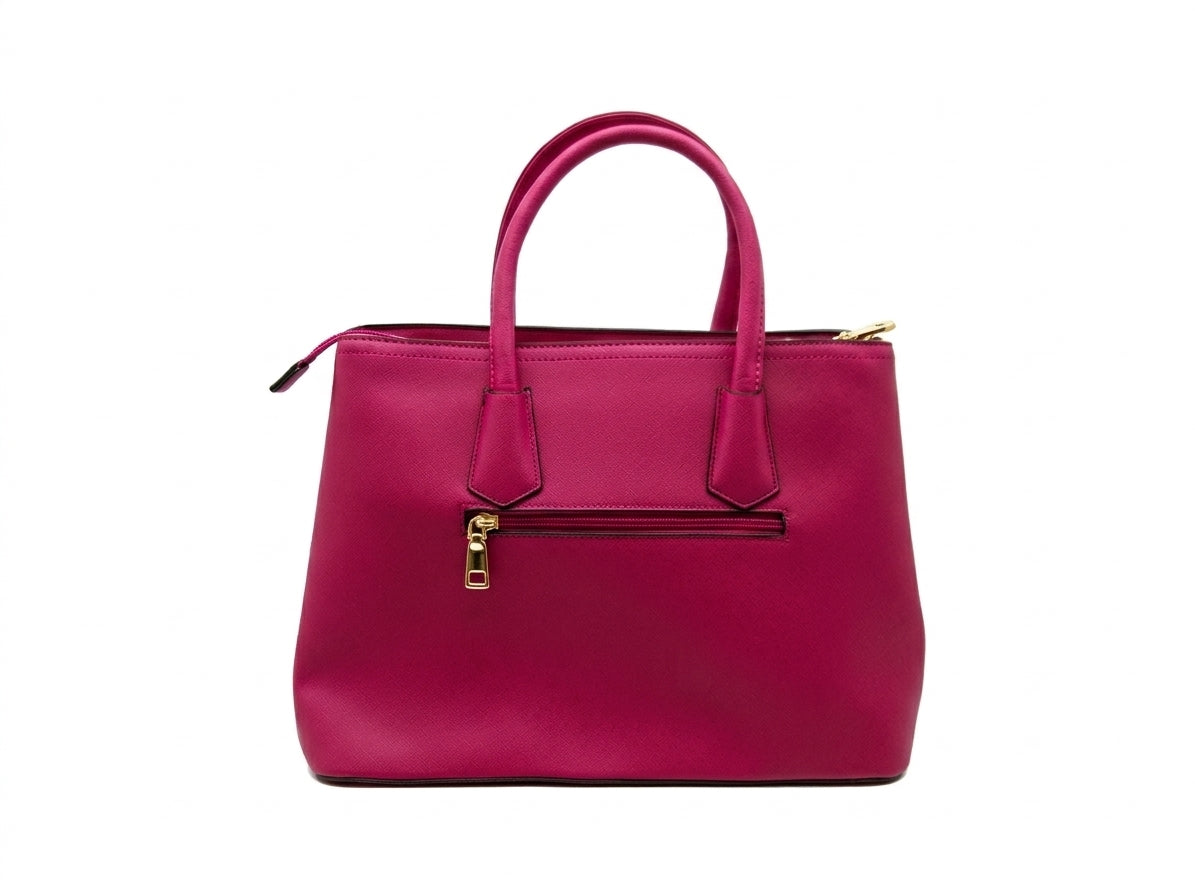 Magenta Structured Top Handle Tote Bag Set with Wallet and Shoulder Strap