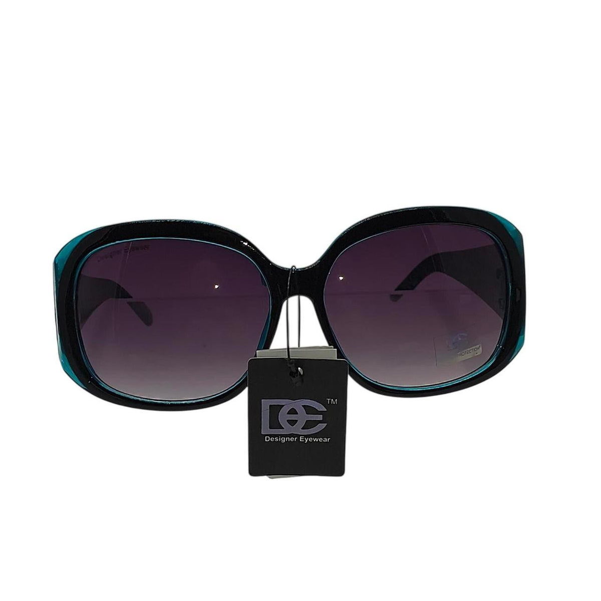 . Blue & green sunglasses with repeating white geometric pattern on black arms - Danisak