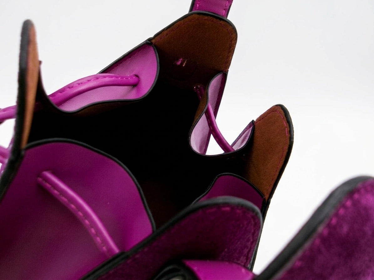 Fuchsia Studded Triangle Bucket Bag with Shoulder and Crossbody Straps
