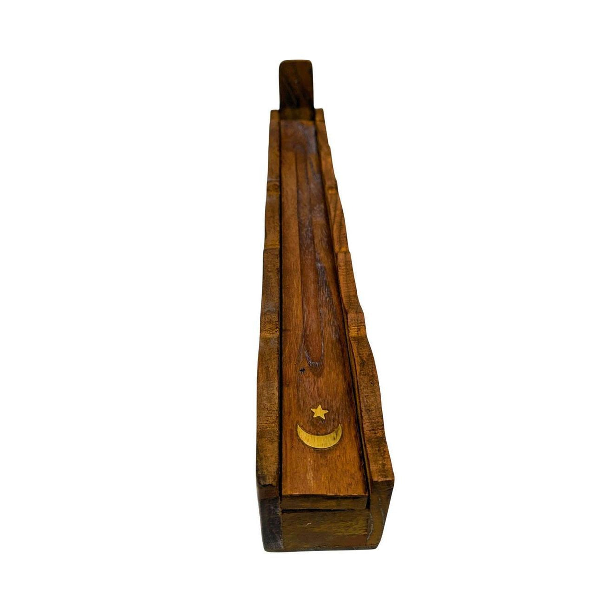 Hand-Carved Wooden Incense Box with Moon and Star Design - Flip-Top Holder for - Danisak