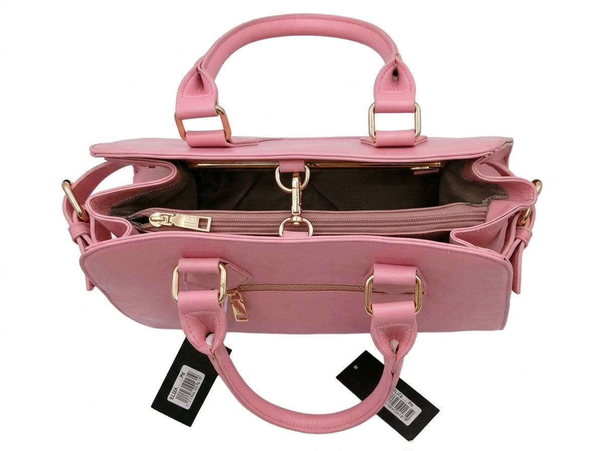 La Terre Structured Pink Top Handle Satchel with Detachable Shoulder Strap