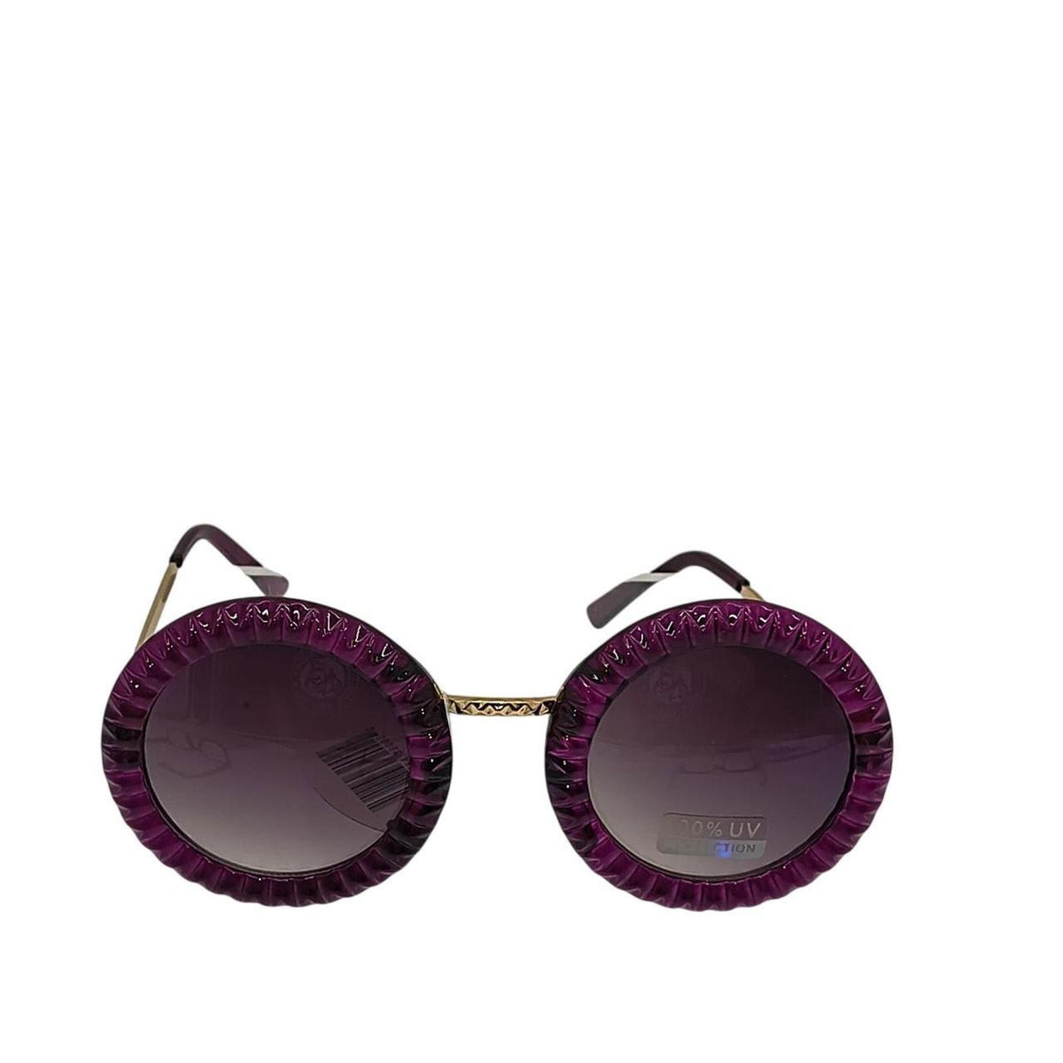 Purple round sunglasses with gold accents and textured frames - Danisak
