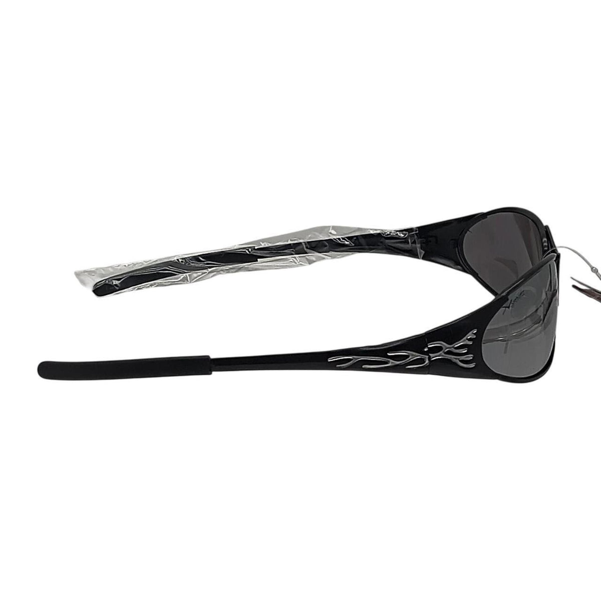 Xsport Eyewear black sunglasses with gray lenses and silver flame design - Danisak