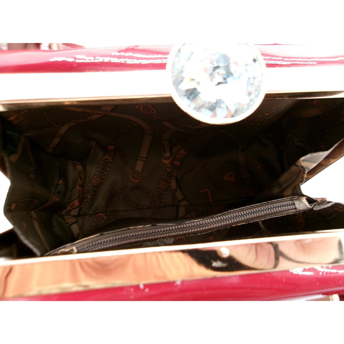 La Terre Wine Red Patent Leather Top Handle Bag