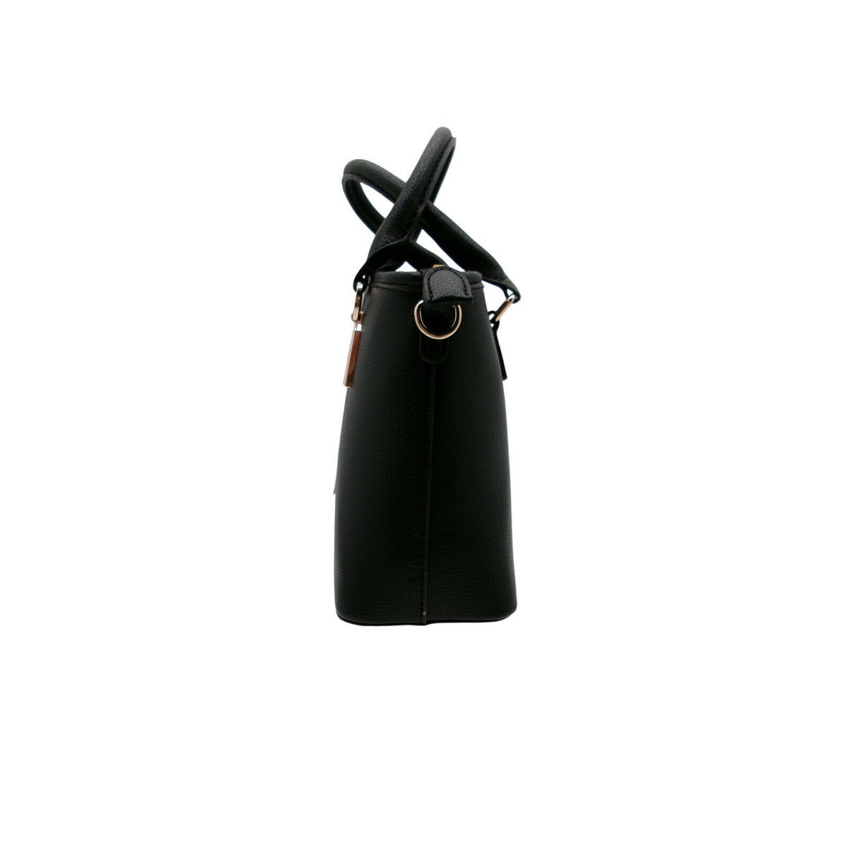 Rosani Accented Ayu Black Vegan Leather Satchel Bag with Adjustable Crossbody