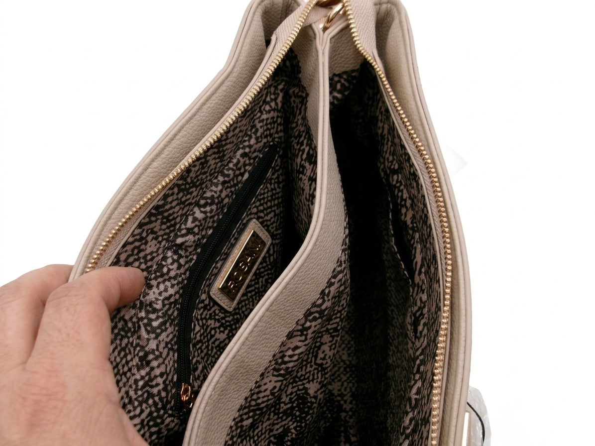 ROSANI Taupe Structured Top Handle Shoulder Bag