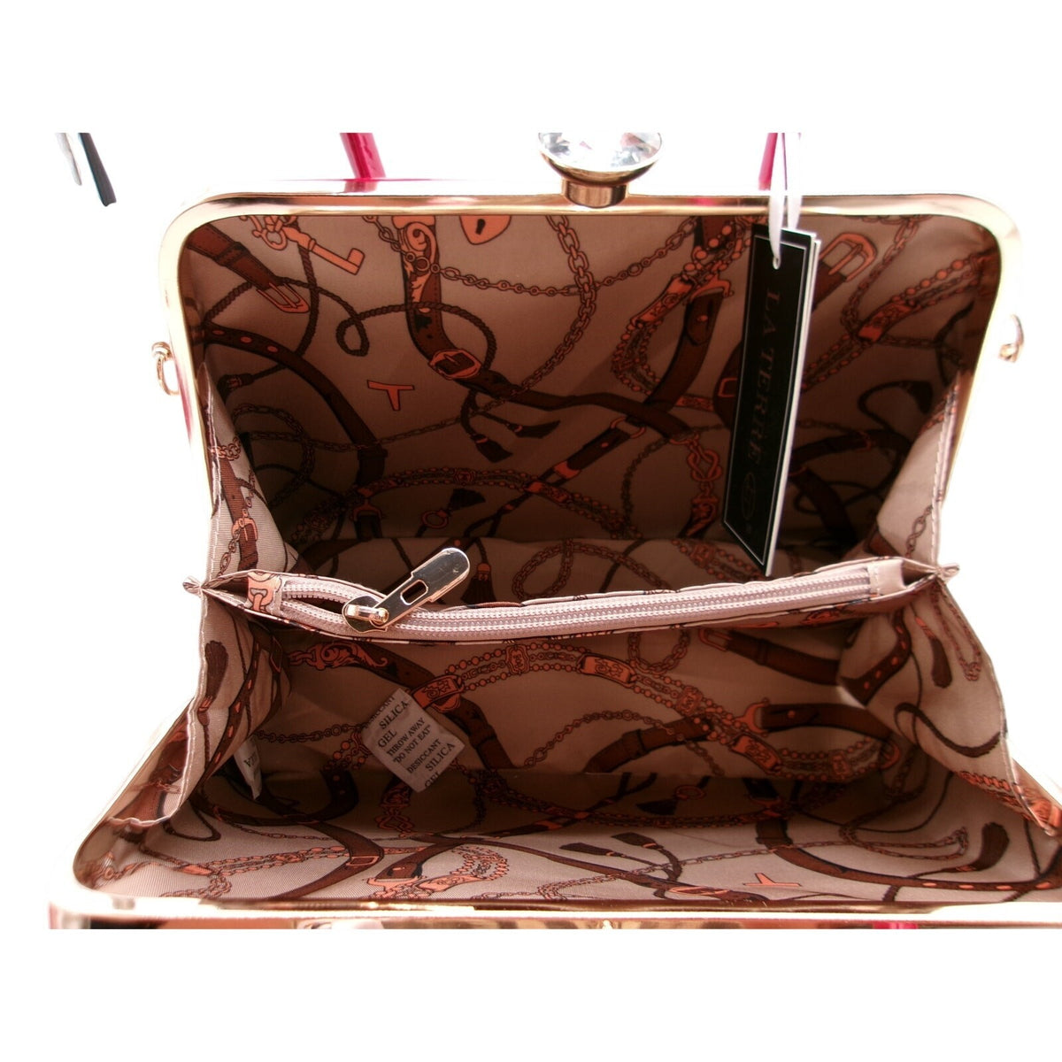 La Terre Red Patent Leather Shell Handbag with Decorative Twilly