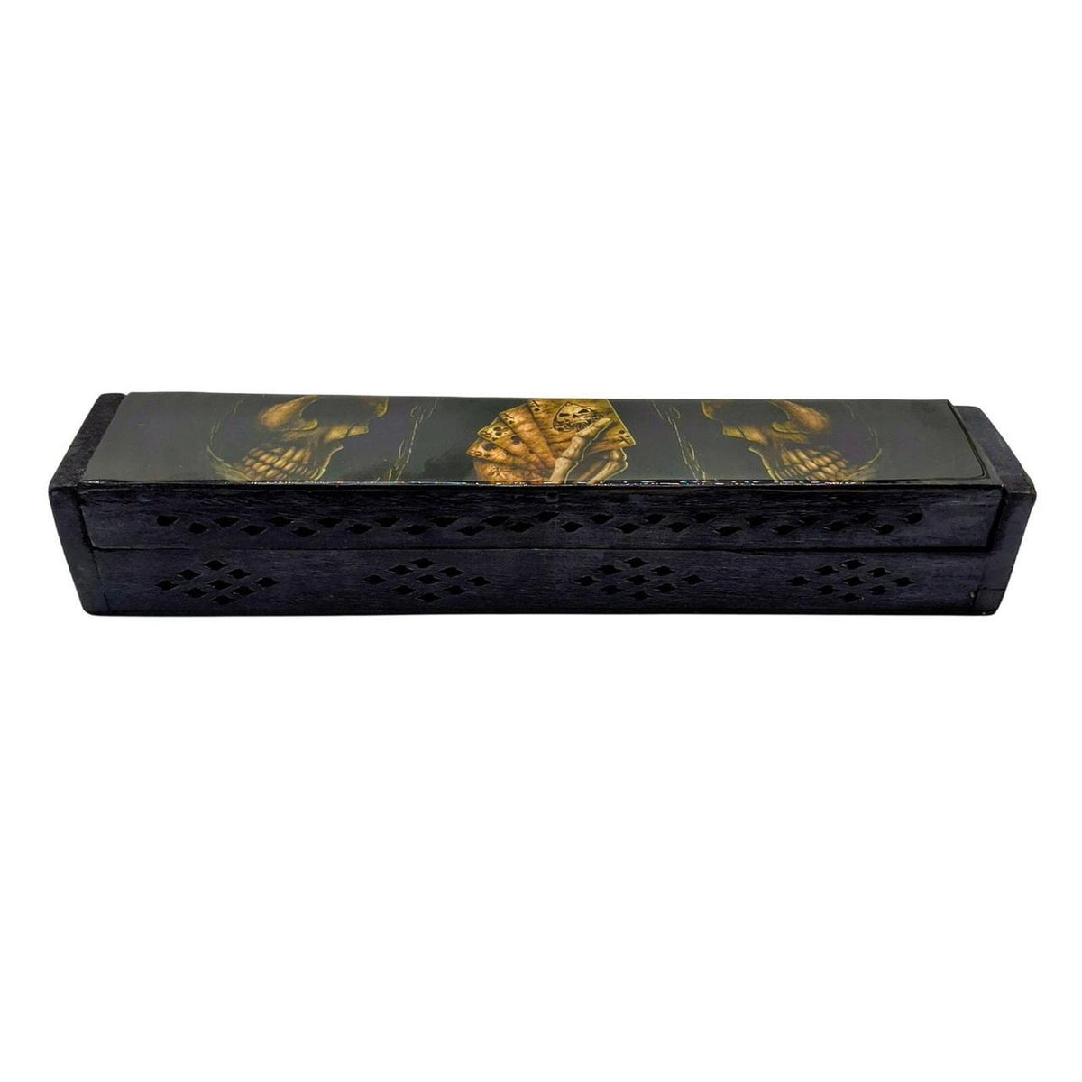 Hand-Carved Mango Wood Incense Burner Box with Skull of Luck Design - Coffin Box - Danisak