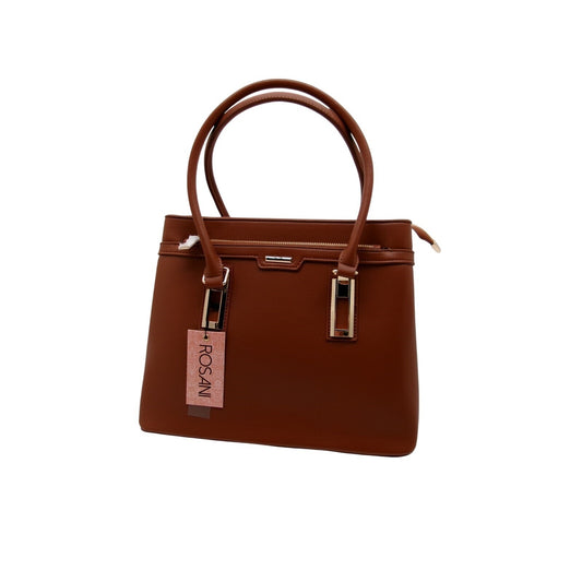 Rosani Brown Vegan Leather Satchel Handbag with Detachable Shoulder Strap