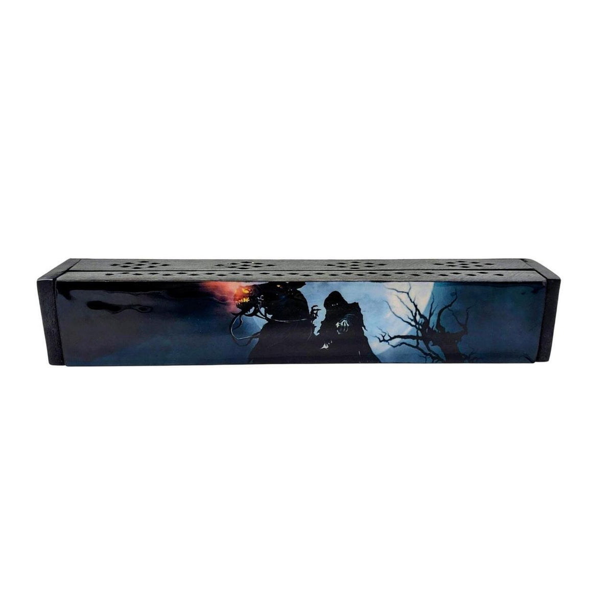 Hand-Carved Mango Wood Incense Burner Box with Horseman Design - Black Coffin Sh - Danisak