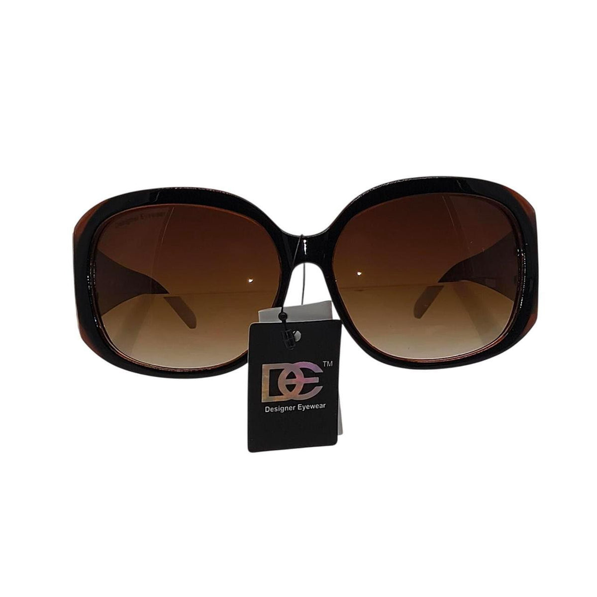 .  Brown and black sunglasses with repeating 'DEA' logo pattern on the arms - Danisak