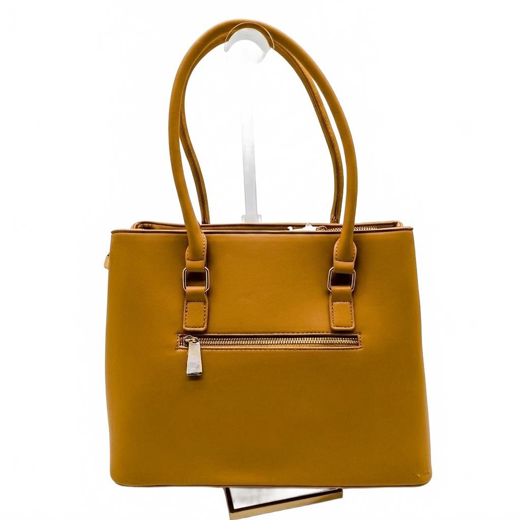 Rosani Khaki Vegan Leather Triple Compartment Satchel with Detachable Crossbody