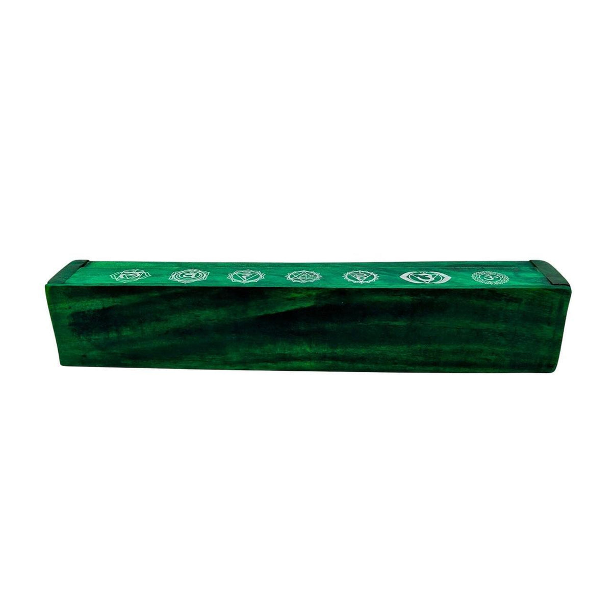 Green Wooden Chakra Incense Coffin Burner Box with Sliding Lid for Sticks and Co - Danisak