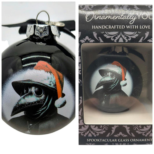 Unbranded 3" Black Glass Christmas Ornament with Plague Doctor Wearing Santa Hat - Danisak
