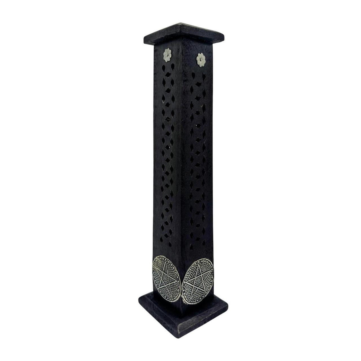 Hand-Carved Black Wooden Incense Tower with Pentacle Design - 11 Inch Aromatic S - Danisak