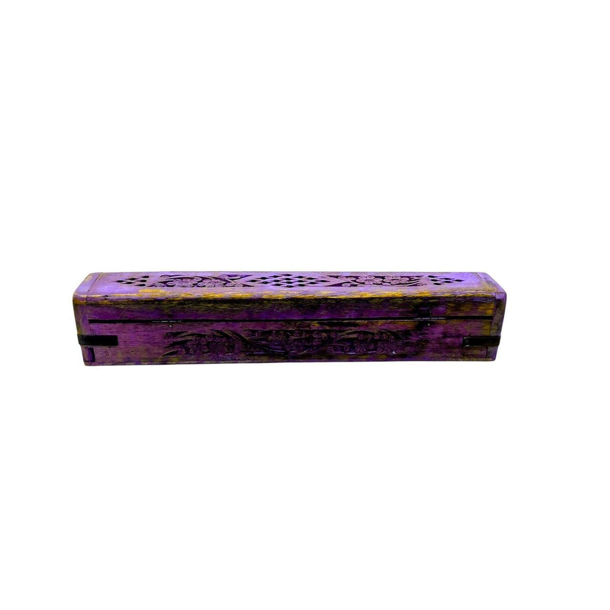 Hand-Carved Purple Floral Wooden Incense Burner Box - Indian Rosewood, 12 Inch - Danisak