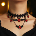 Free Shipping $8.99 "Blood Gem Colored Bats on Lace" Necklace Goth Punk