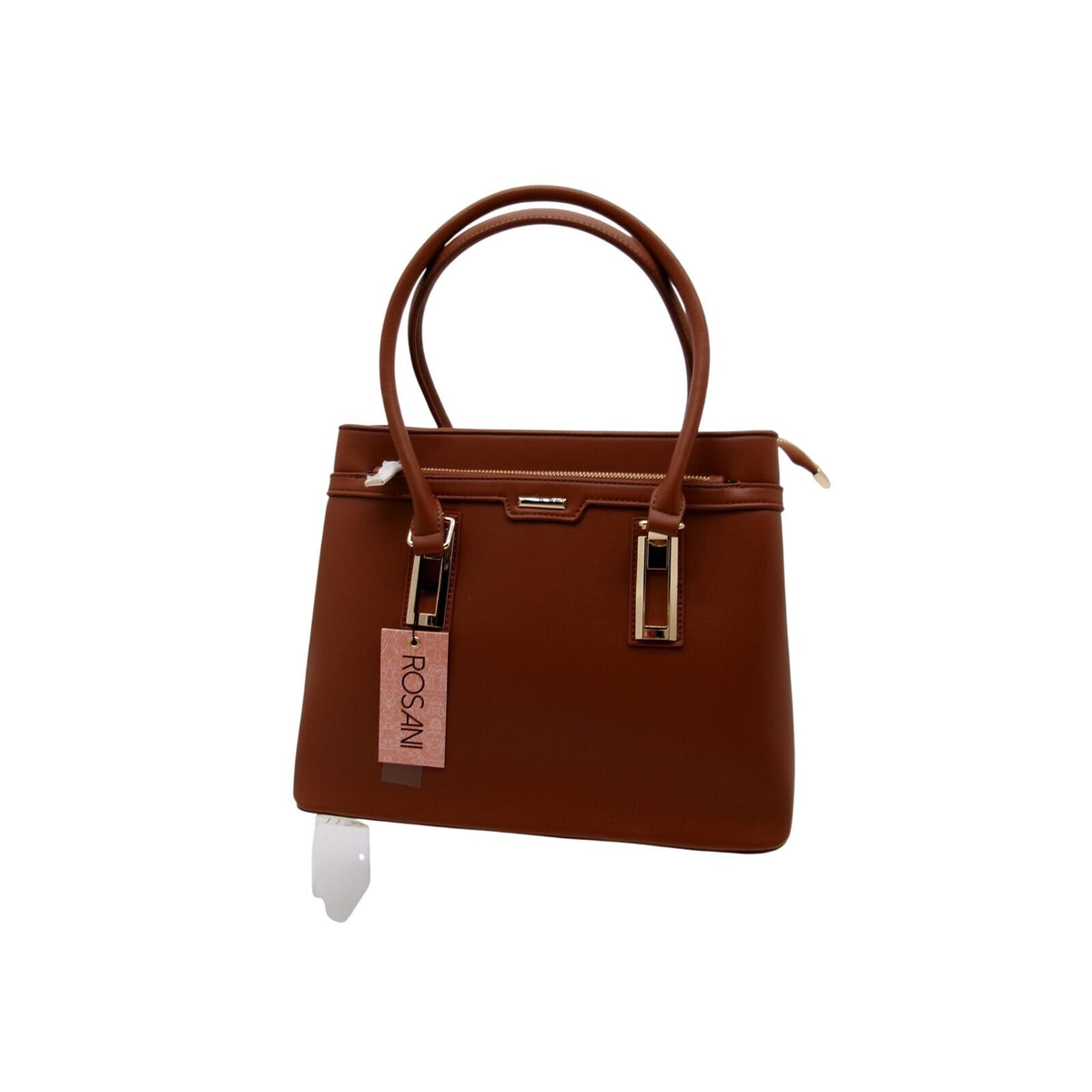 Rosani Brown Vegan Leather Satchel Handbag with Detachable Shoulder Strap