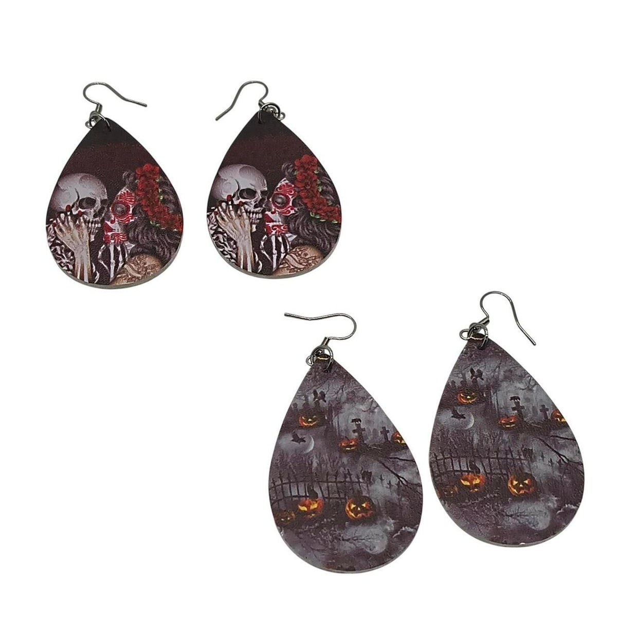 Unbranded Halloween PU Leather Teardrop Earrings Set - Skull & Pumpkin Designs,