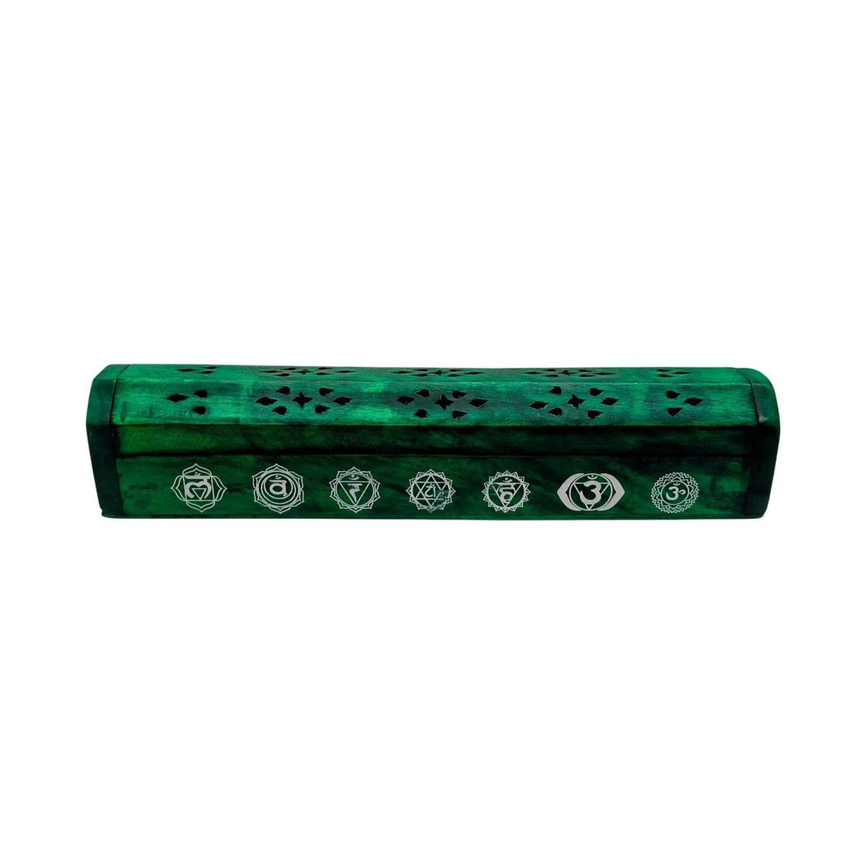 Green Wooden Chakra Incense Coffin Burner Box with Sliding Lid for Sticks and Co - Danisak